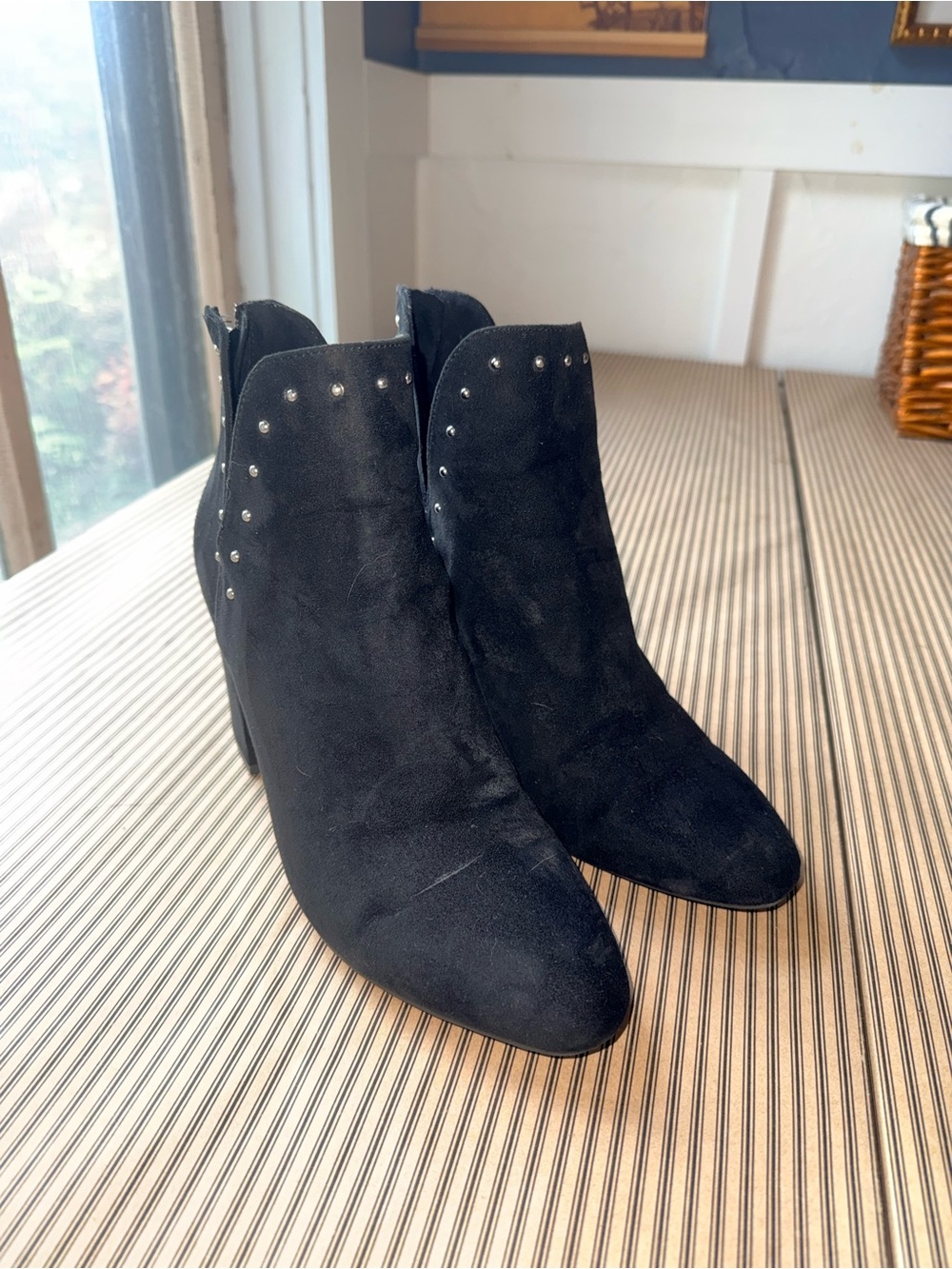 a new day Black Suede Studded Ankle Booties - Picture 1 of 6